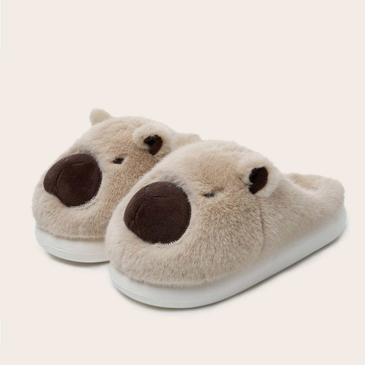 Cute Capybara Plush Slippers – Warm Fuzzy Winter House Shoes, Slip-On Cozy Animal Slippers for Women & Teens