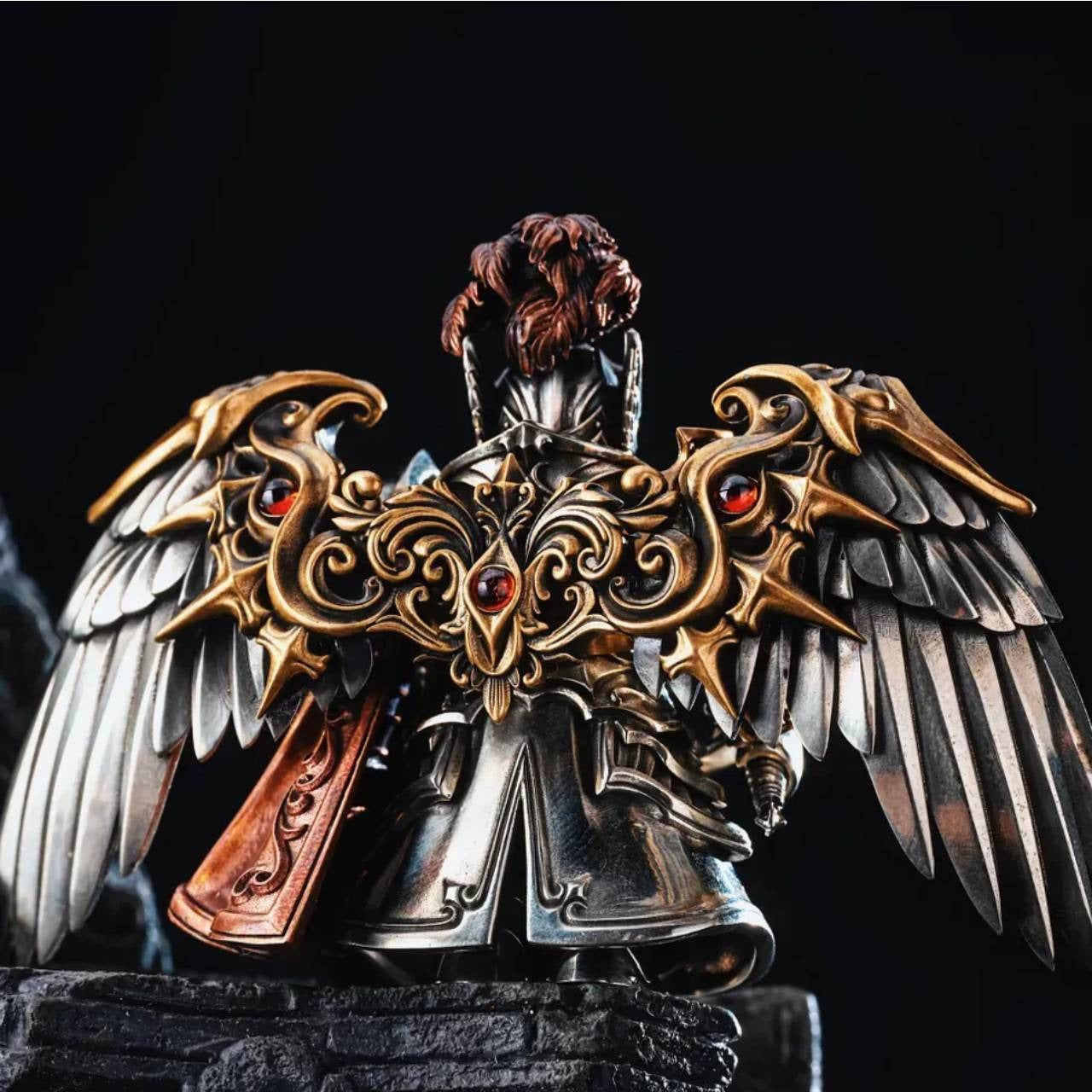 Crimson Templar Collectible Figure Detachable Bronze Copper Knight Statue with Sword Shield Cape Wings Medieval Fantasy