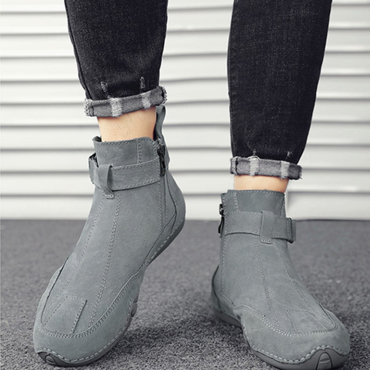 Comfortable Barefoot Mens Boots Slip on Outdoor Leather Shoes for Hiking, Camping, Driving