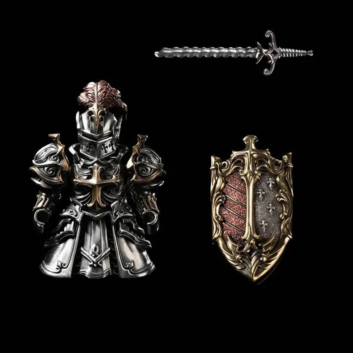 Crimson Templar Collectible Figure Detachable Bronze Copper Knight Statue with Sword Shield Cape Wings Medieval Fantasy