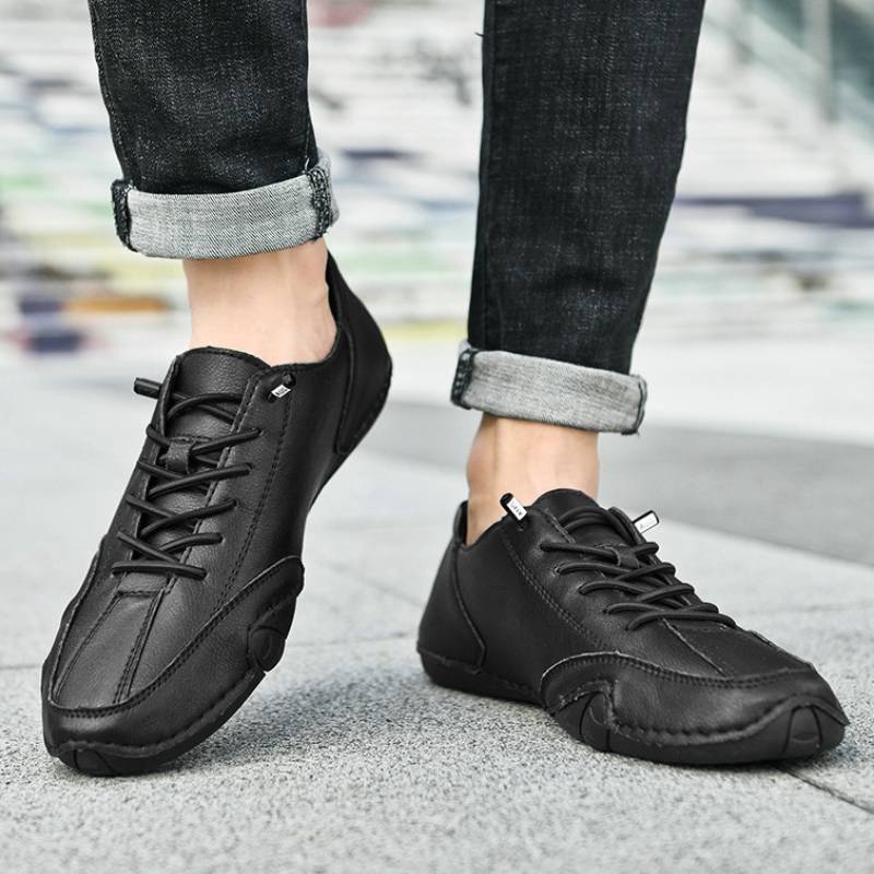 OMYEESE Men’s Waterproof Barefoot Outdoor Shoes – Comfortable Leather Minimalist Walking Hiking & Driving Sneakers F8009