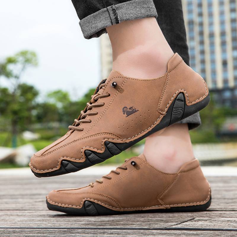 OMYEESE Men’s Waterproof Barefoot Outdoor Shoes – Comfortable Leather Minimalist Walking Hiking & Driving Sneakers F8009