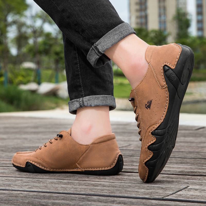 OMYEESE Men’s Waterproof Barefoot Outdoor Shoes – Comfortable Leather Minimalist Walking Hiking & Driving Sneakers F8009