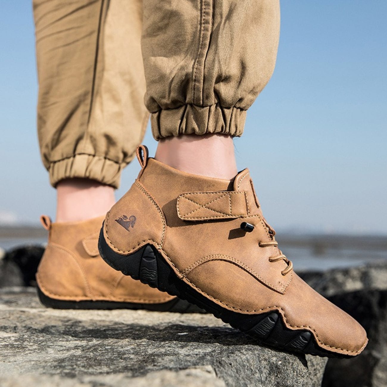 Men’s Waterproof Barefoot Hiking Boots – High-Top Soft Leather Outdoor Walking Shoes