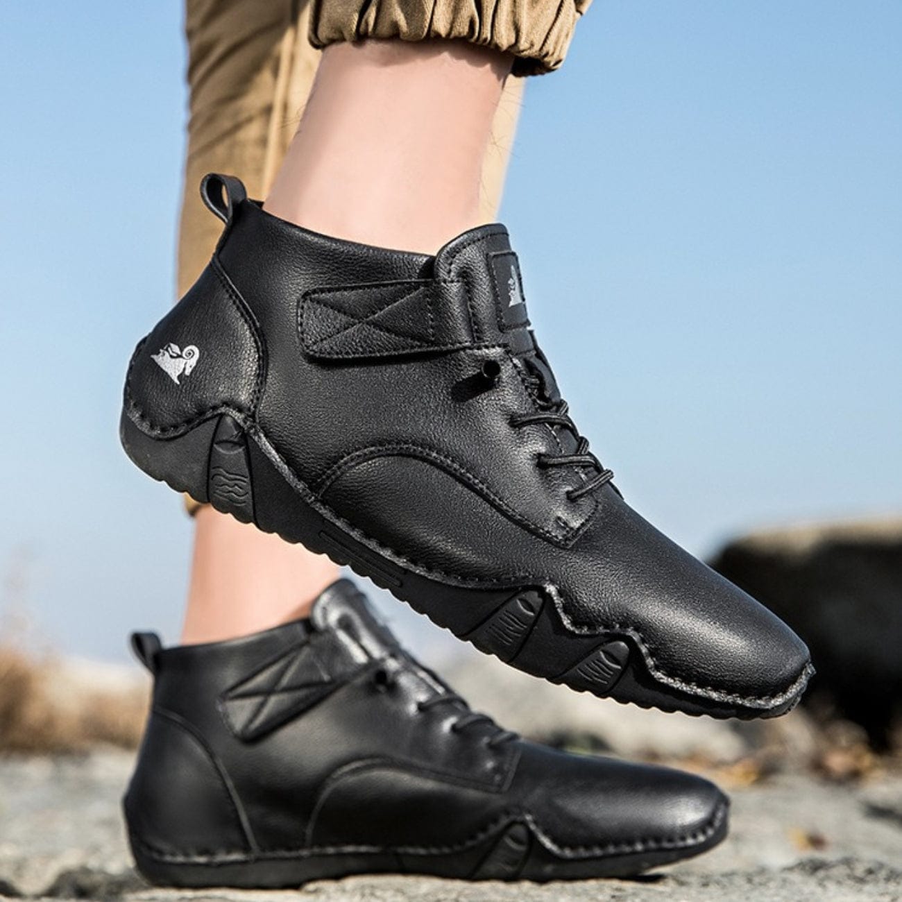 Men’s Waterproof Barefoot Hiking Boots – High-Top Soft Leather Outdoor Walking Shoes