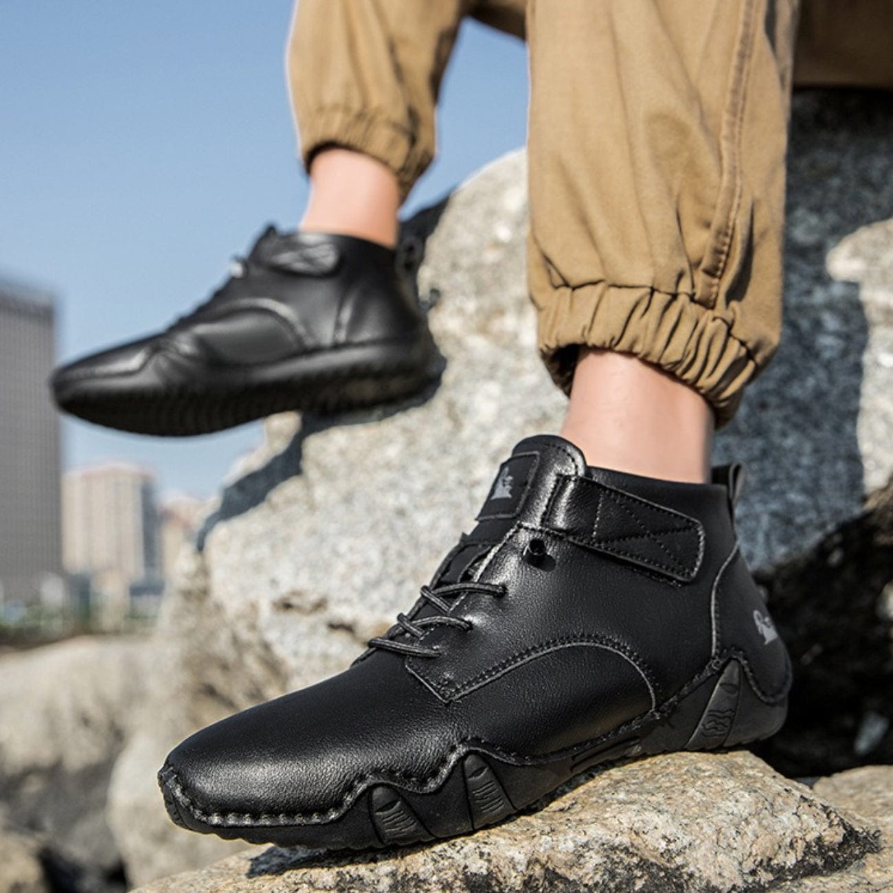 Men’s Waterproof Barefoot Hiking Boots – High-Top Soft Leather Outdoor Walking Shoes