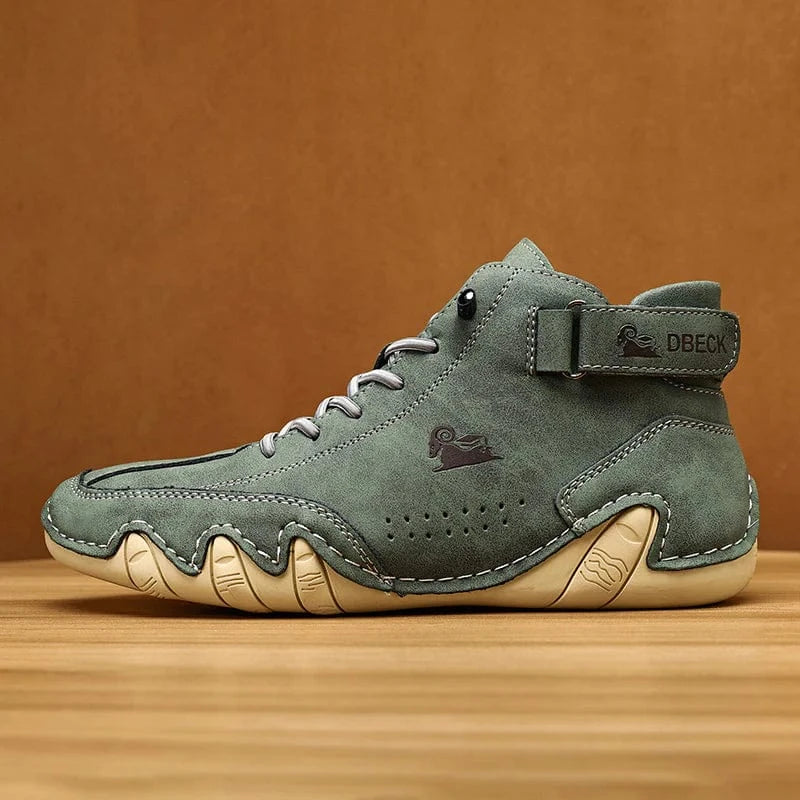 Men’s Lightweight Waterproof Leather Outdoor Walking Shoes – Comfortable High-Top Soft Barefoot Hiking Boots