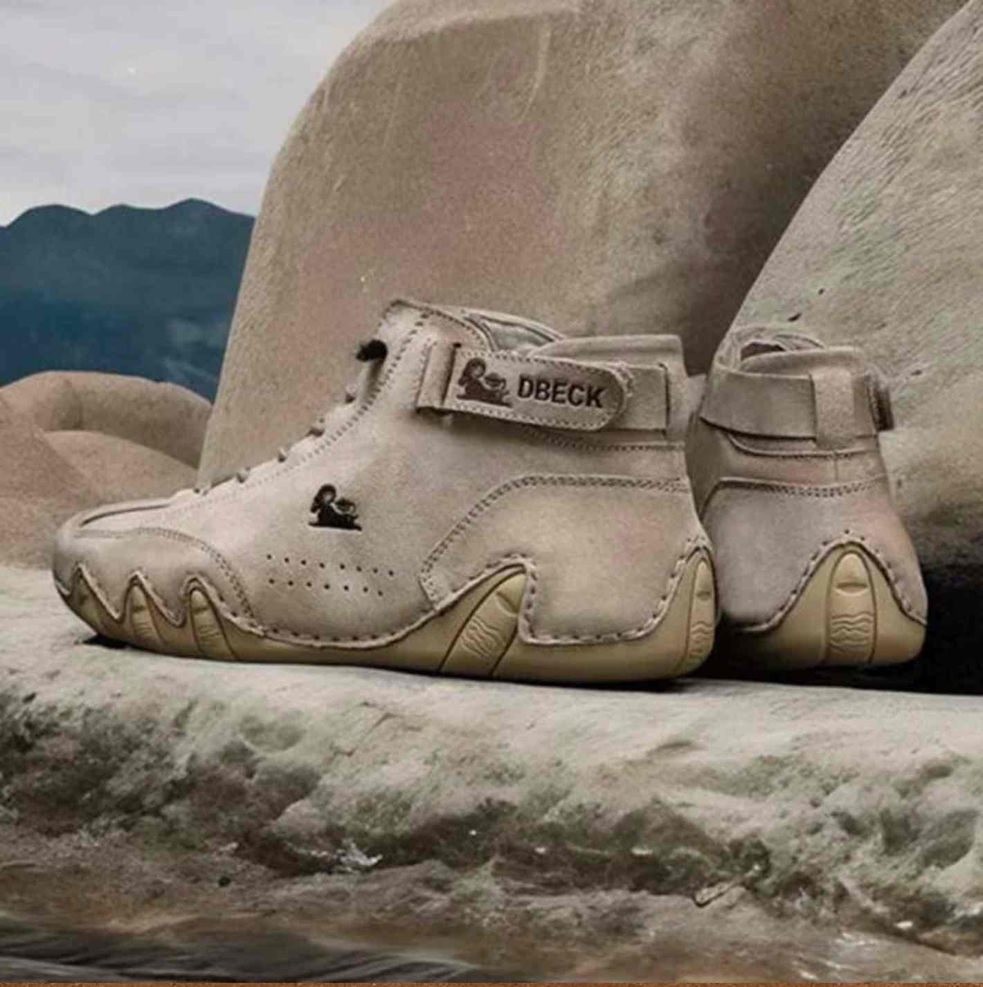 Men’s Lightweight Waterproof Leather Outdoor Walking Shoes – Comfortable High-Top Soft Barefoot Hiking Boots