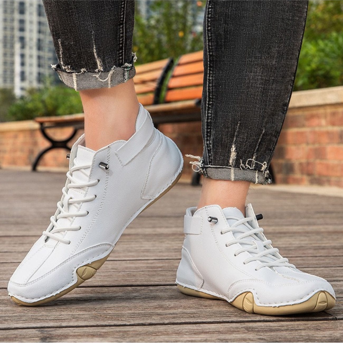 Men’s Waterproof Leather Outdoor Walking Shoes – High-Top Soft Barefoot Hiking Boots