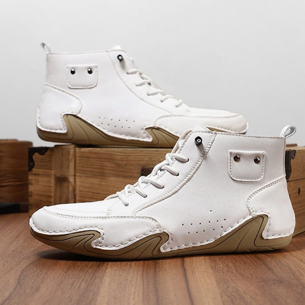 Men’s Waterproof Barefoot Hiking Boots – High-Top Soft Leather Outdoor Walking Shoes