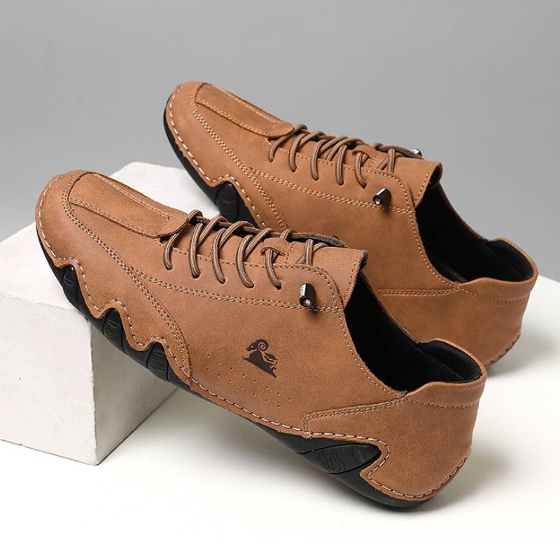 OMYEESE Men’s Waterproof Barefoot Outdoor Shoes – Comfortable Leather Minimalist Walking Hiking & Driving Sneakers F8009