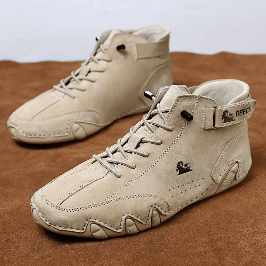 Men’s Lightweight Waterproof Leather Outdoor Walking Shoes – Comfortable High-Top Soft Barefoot Hiking Boots