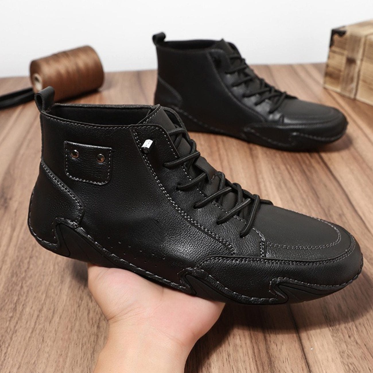 Men’s Waterproof Barefoot Hiking Boots – High-Top Soft Leather Outdoor Walking Shoes