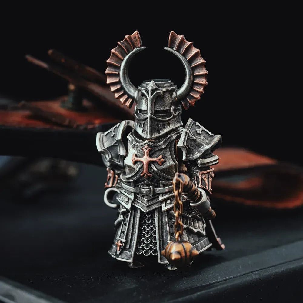 Crusader Figurine Detachable Bronze Bull-Helm Knight Statue Set