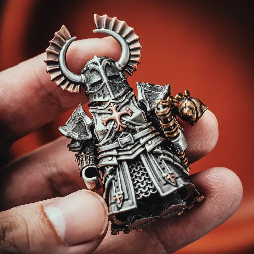Crusader Figurine Detachable Bronze Bull-Helm Knight Statue Set