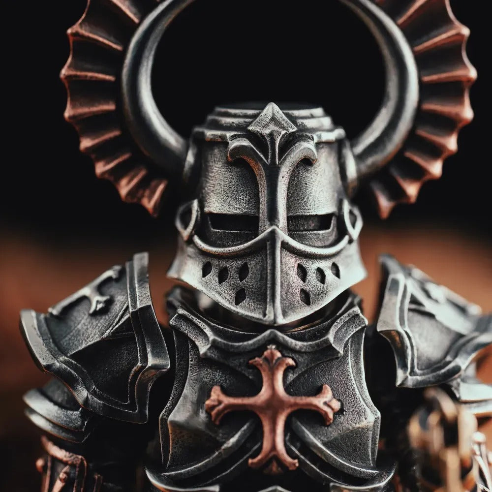 Crusader Figurine Detachable Bronze Bull-Helm Knight Statue Set