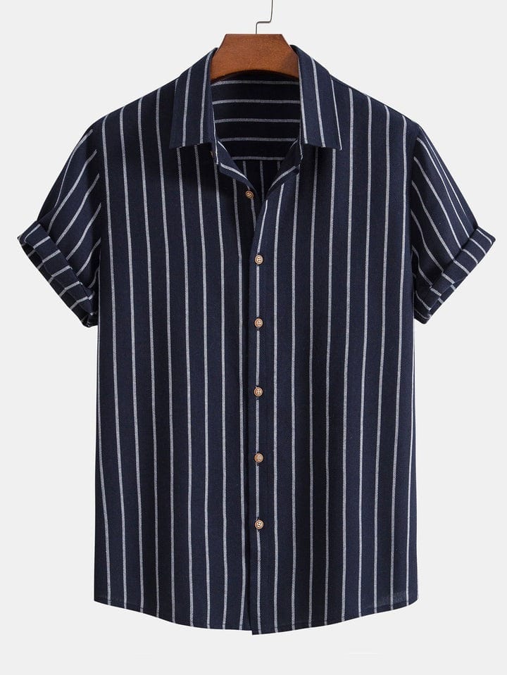 Cotton Blend Striped Button Up Shirt