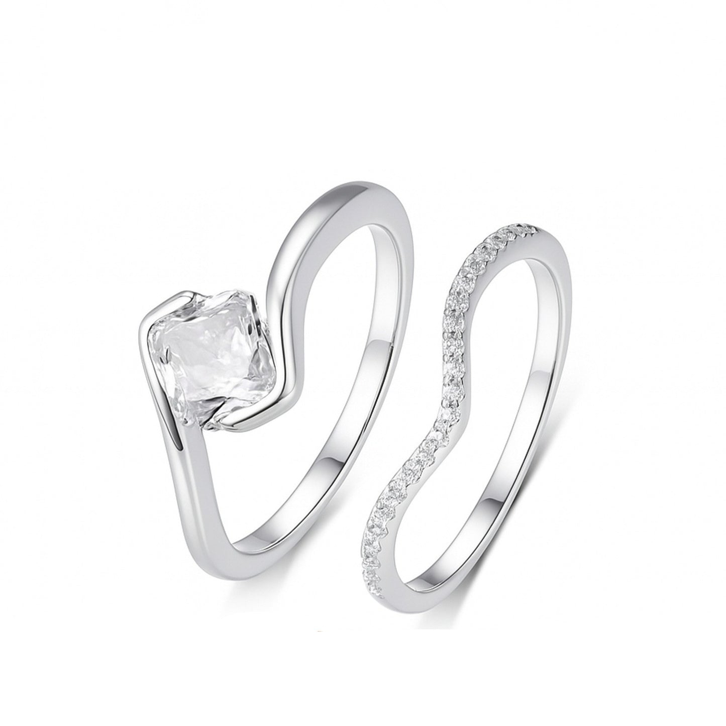 Liora duo moissanite ring set white gold tone separated bands