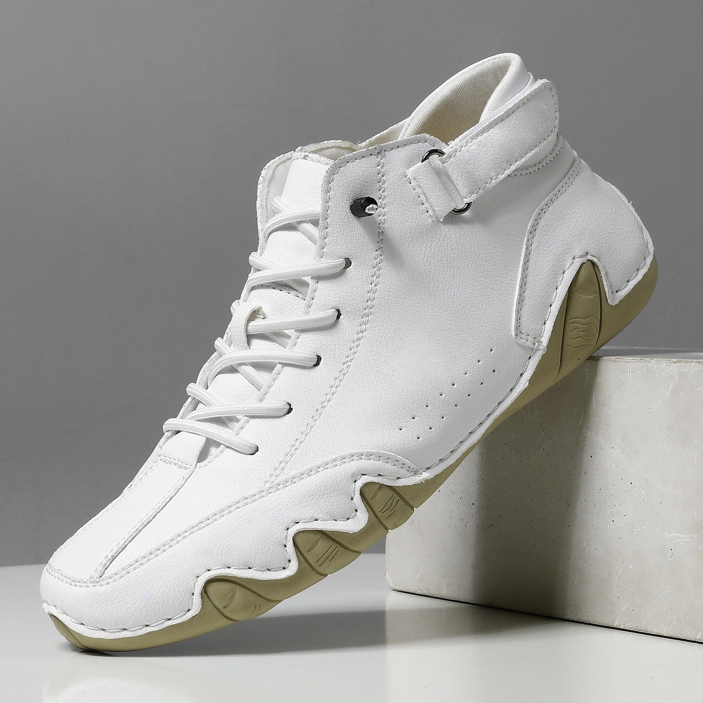 Men’s Waterproof Leather Outdoor Walking Shoes – High-Top Soft Barefoot Hiking Boots