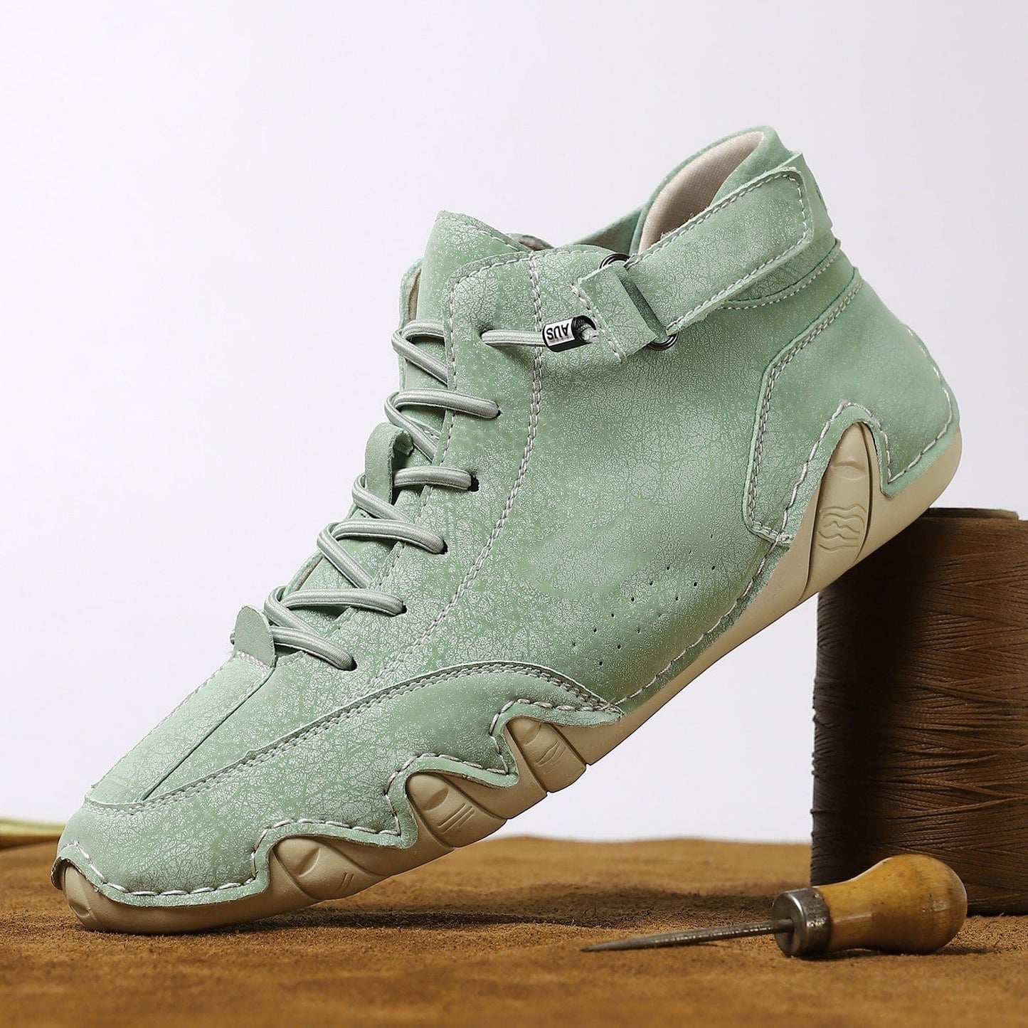 Men’s Waterproof Leather Outdoor Walking Shoes – High-Top Soft Barefoot Hiking Boots