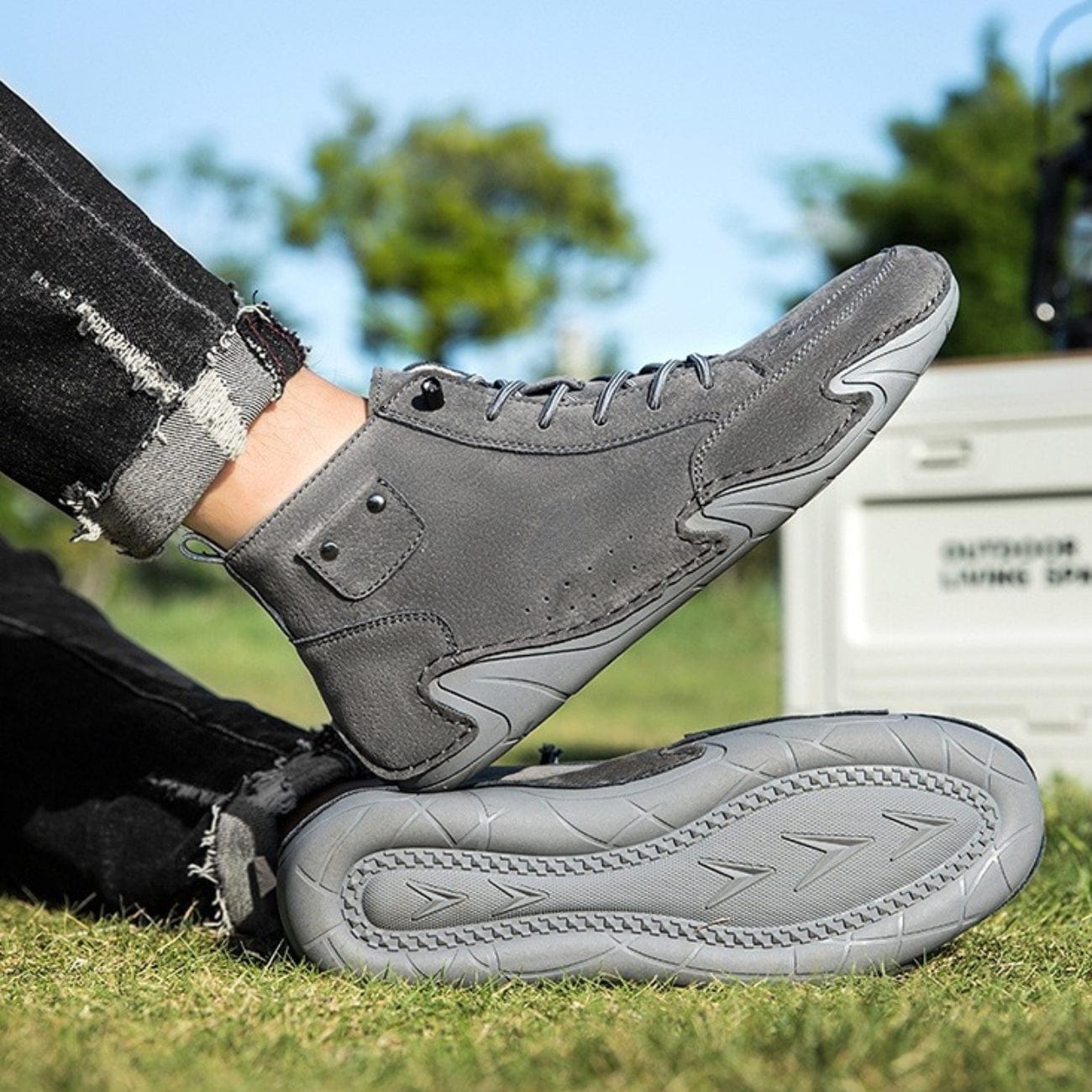 Men’s Waterproof Barefoot Hiking Boots – High-Top Soft Leather Outdoor Walking Shoes