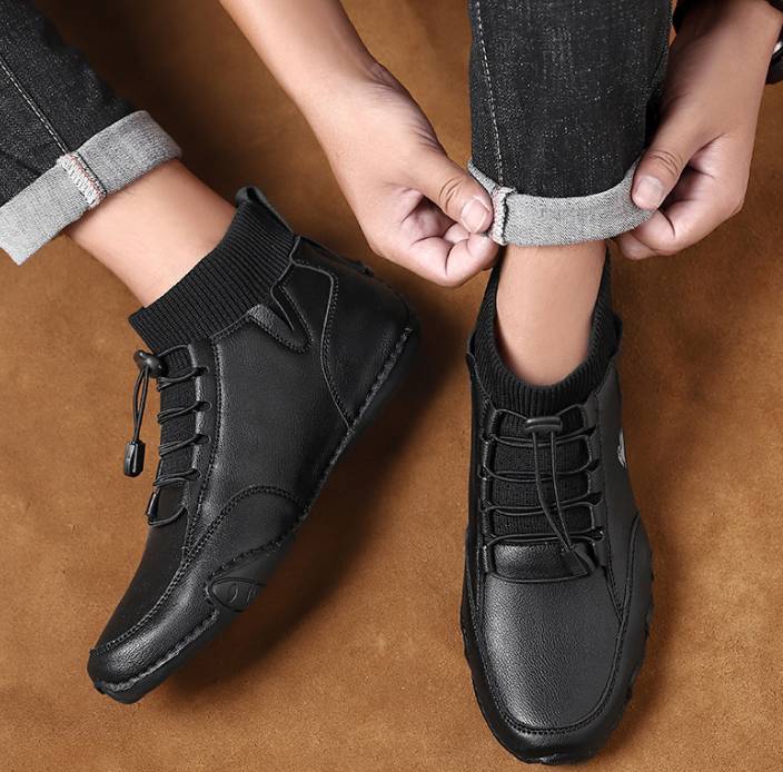 Men’s Lightweight Waterproof Leather Outdoor Walking Shoes – Comfortable High-Top Soft Barefoot Hiking Boots