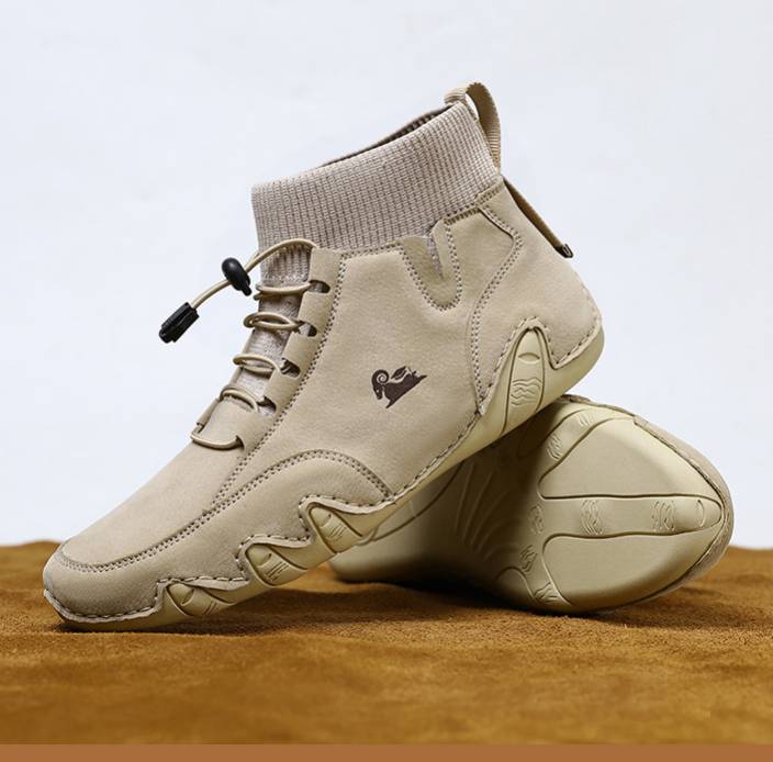 Men’s Lightweight Waterproof Leather Outdoor Walking Shoes – Comfortable High-Top Soft Barefoot Hiking Boots