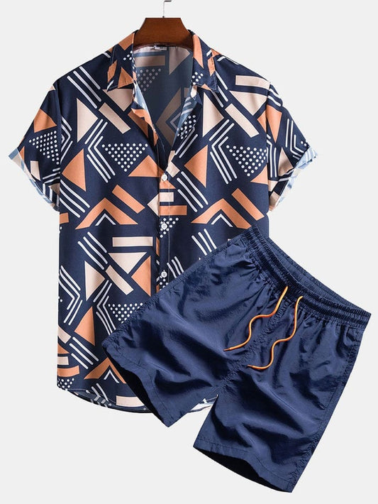 Geometric Print Shirt & Swim Shorts