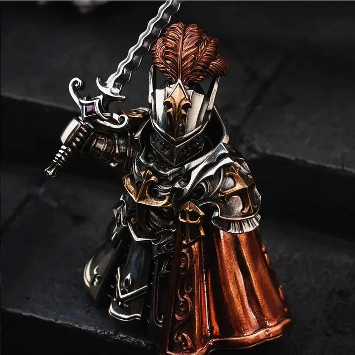 Crimson Templar Collectible Figure Detachable Bronze Copper Knight Statue with Sword Shield Cape Wings Medieval Fantasy