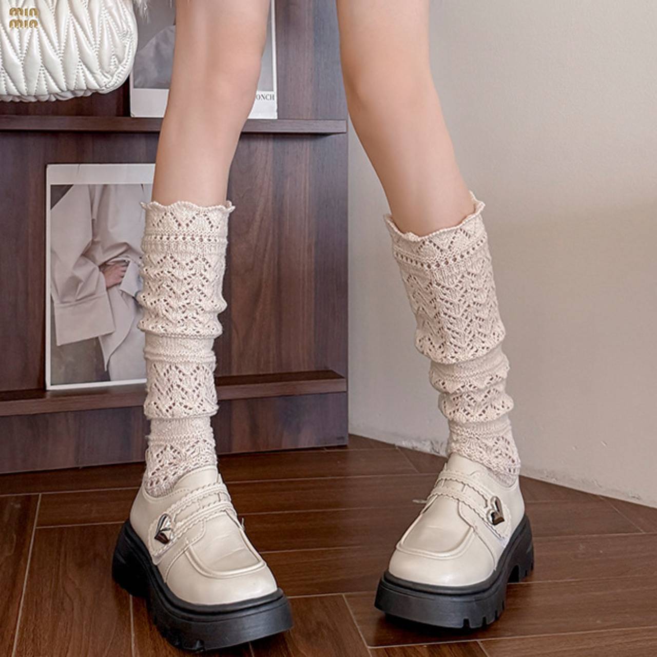 Women’s Knitted Slouch Calf Socks – Vintage Hollow Knit Warm Winter Socks | Soft Cotton Mid-Calf Socks for Boots
