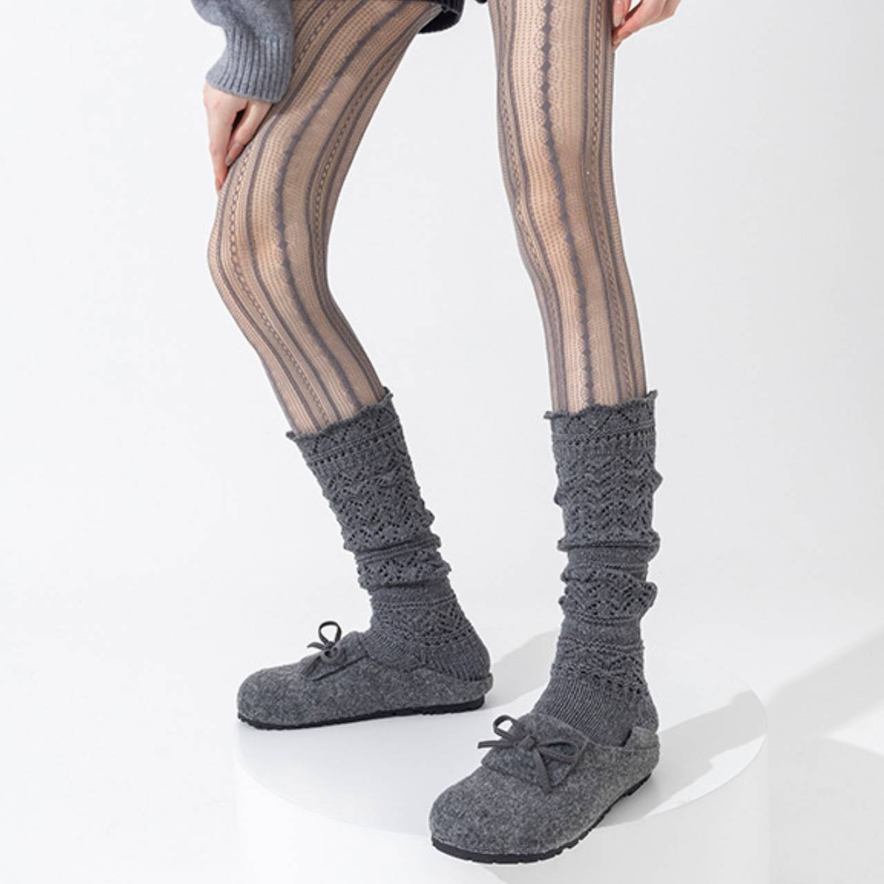 Women’s Knitted Slouch Calf Socks – Vintage Hollow Knit Warm Winter Socks | Soft Cotton Mid-Calf Socks for Boots