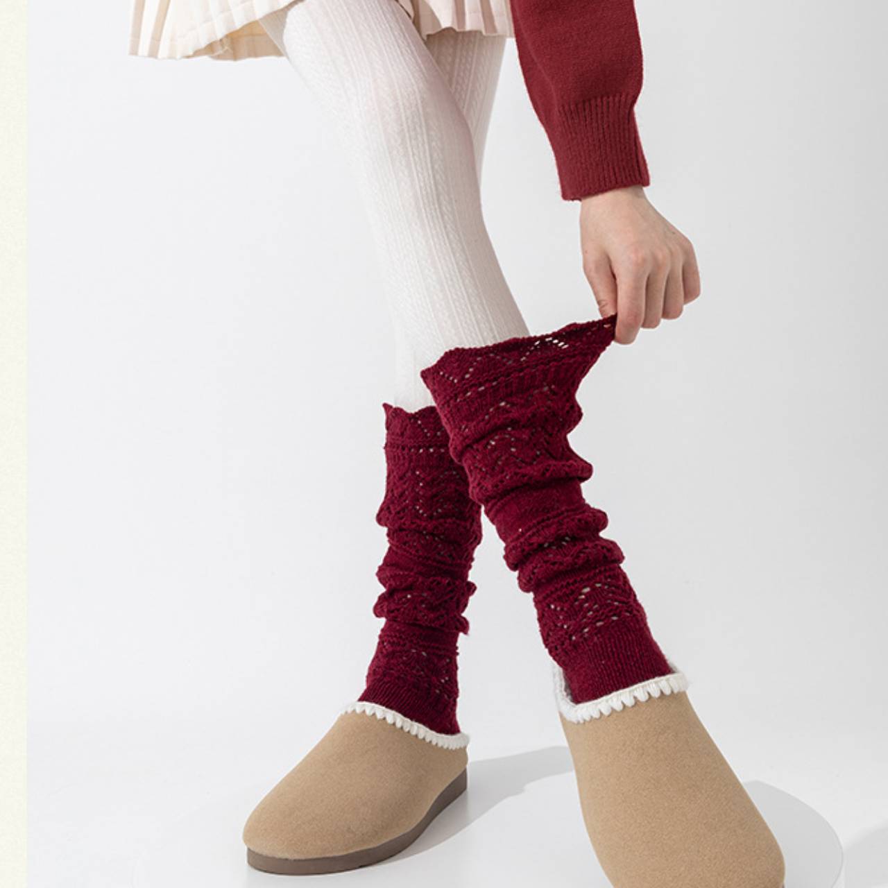 Women’s Knitted Slouch Calf Socks – Vintage Hollow Knit Warm Winter Socks | Soft Cotton Mid-Calf Socks for Boots