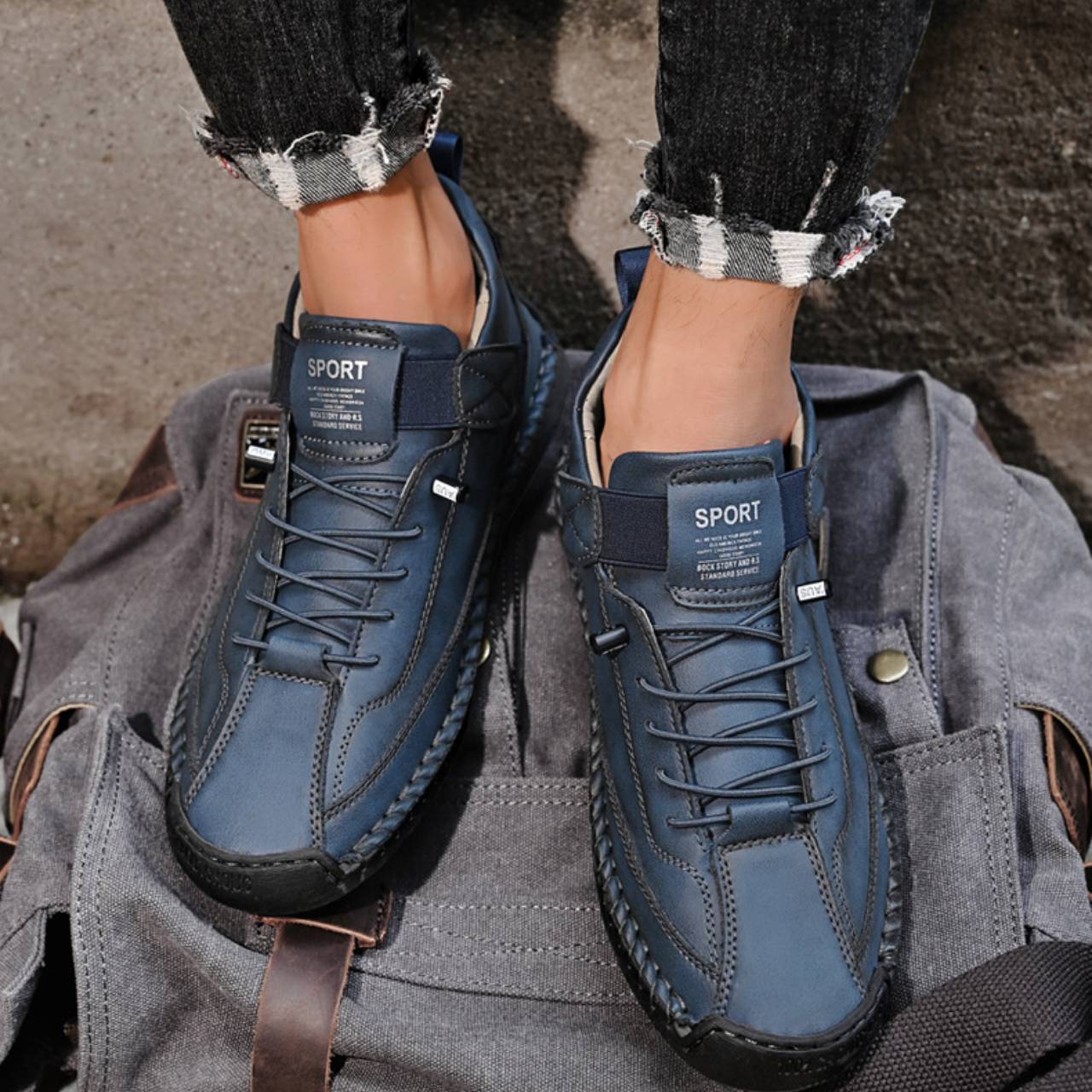 Men’s Flexible Leather Casual Shoes – Soft Sole, Hand-Stitched Outdoor Walking Sneakers, Slip-On Comfort Driving Loafers