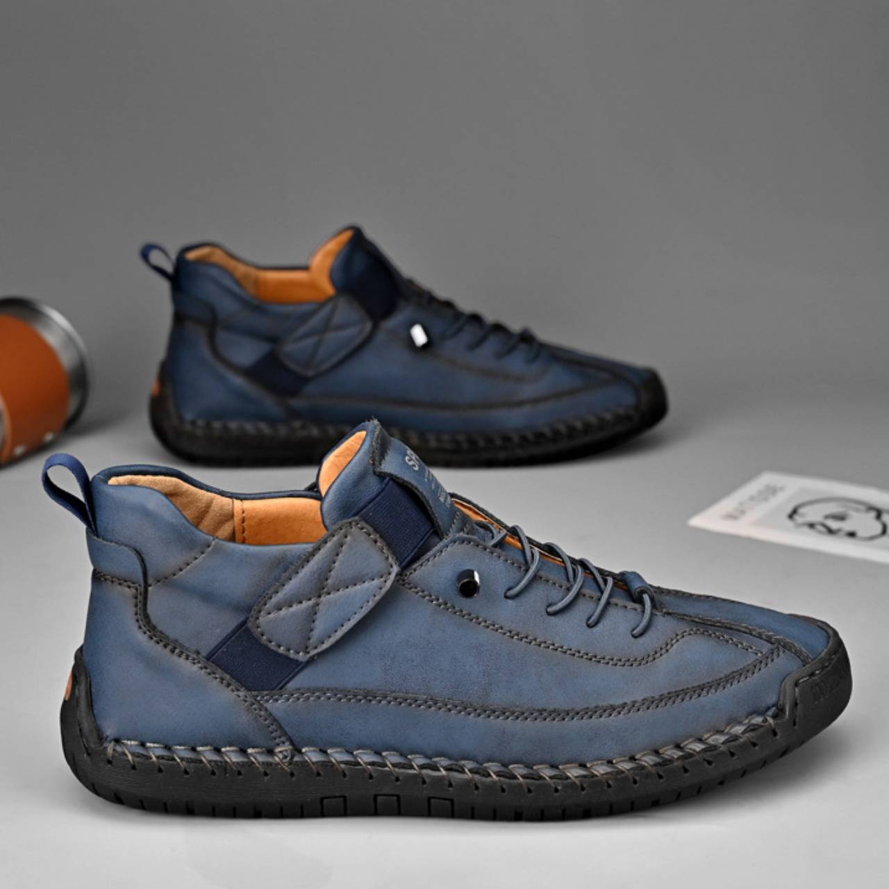 Men’s Flexible Leather Casual Shoes – Soft Sole, Hand-Stitched Outdoor Walking Sneakers, Slip-On Comfort Driving Loafers