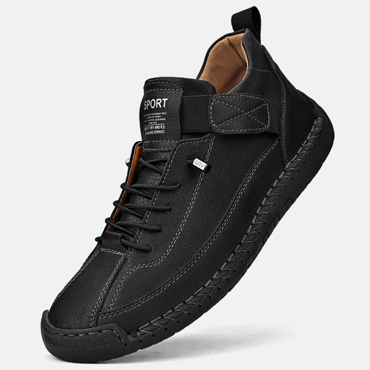 Men’s Flexible Leather Casual Shoes – Soft Sole, Hand-Stitched Outdoor Walking Sneakers, Slip-On Comfort Driving Loafers