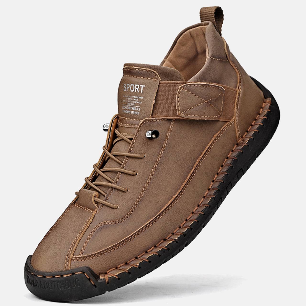 Men’s Flexible Leather Casual Shoes – Soft Sole, Hand-Stitched Outdoor Walking Sneakers, Slip-On Comfort Driving Loafers