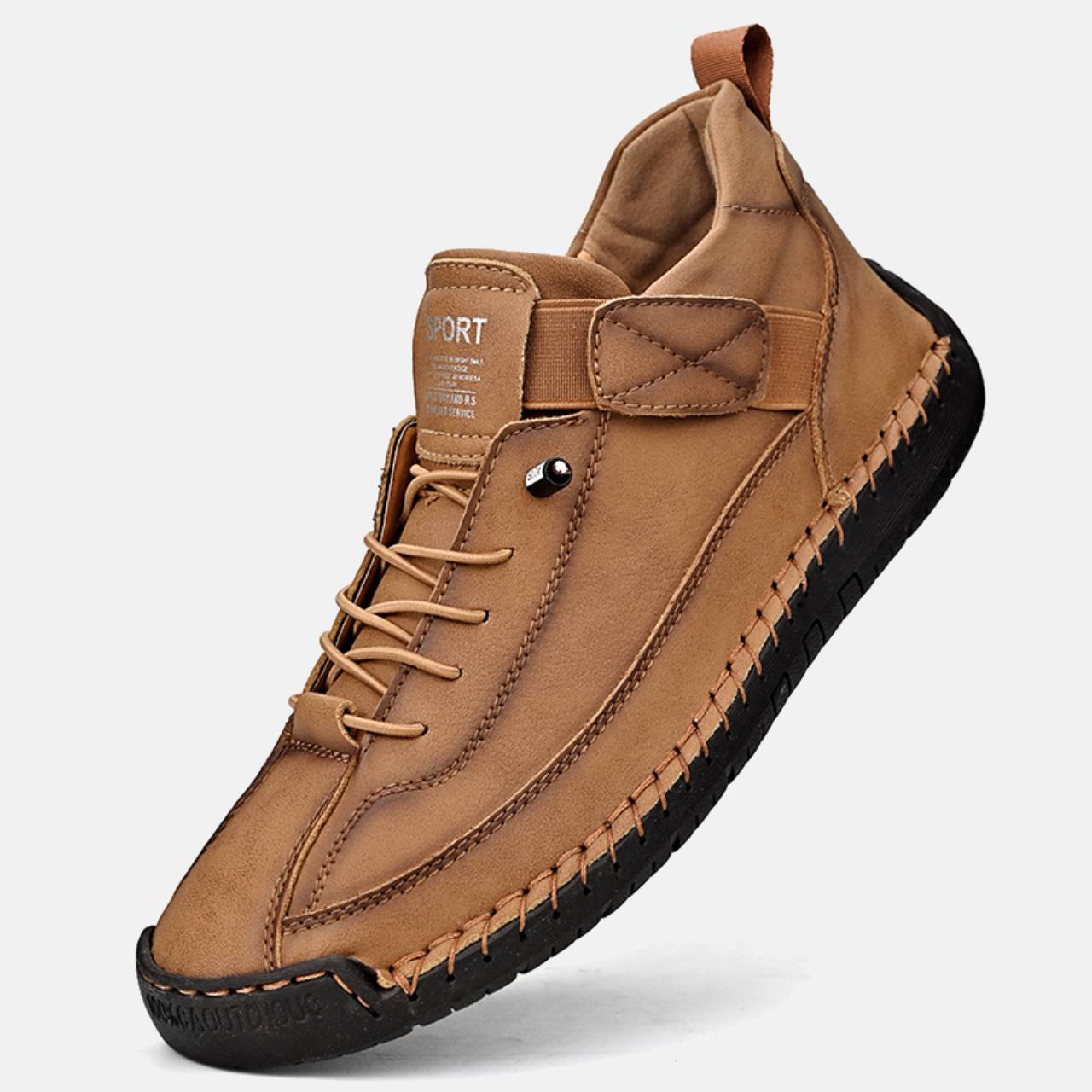 Men’s Flexible Leather Casual Shoes – Soft Sole, Hand-Stitched Outdoor Walking Sneakers, Slip-On Comfort Driving Loafers