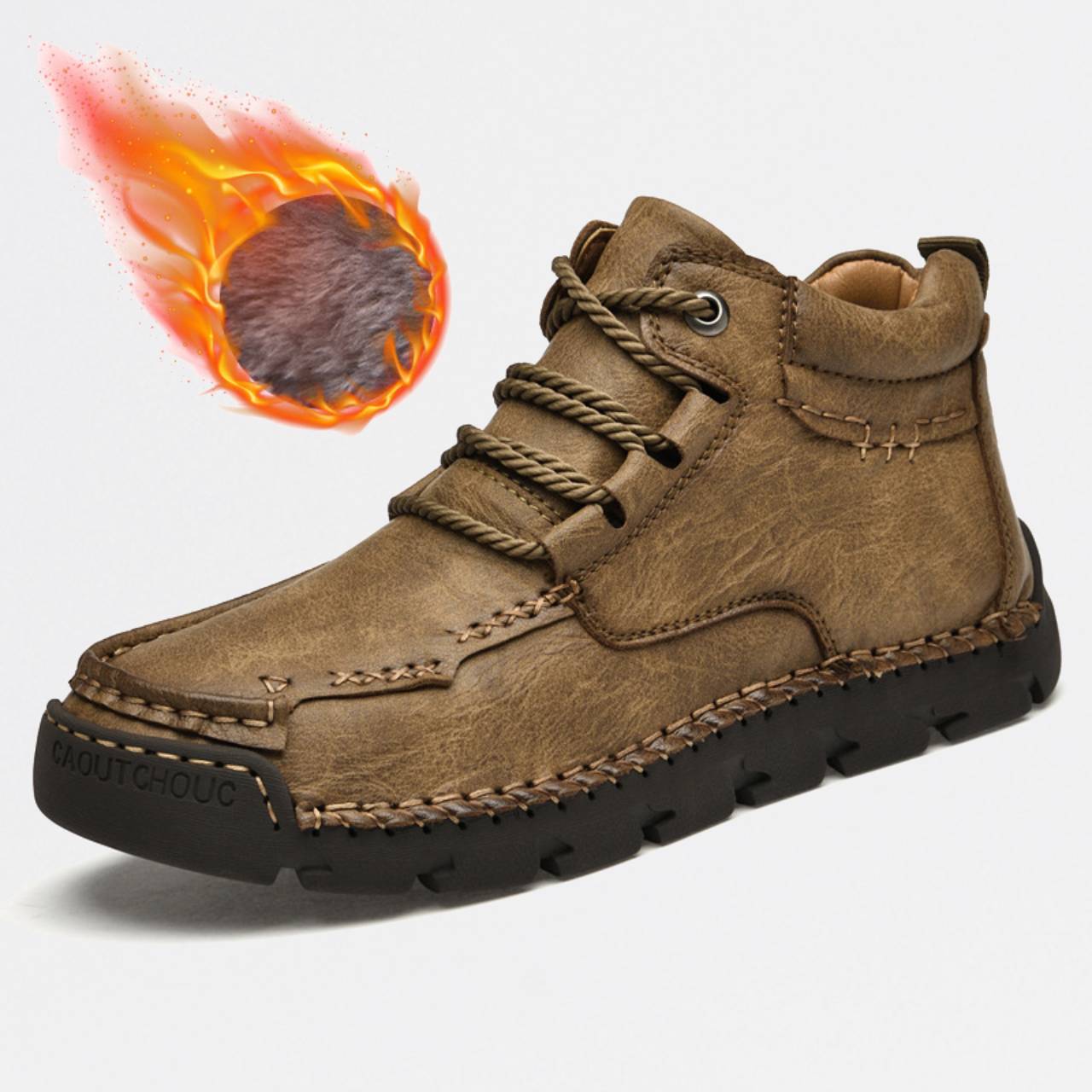 Men’s Fleece-Lined Leather High-Top Boots | Waterproof Warm Winter Lace-Up shoes