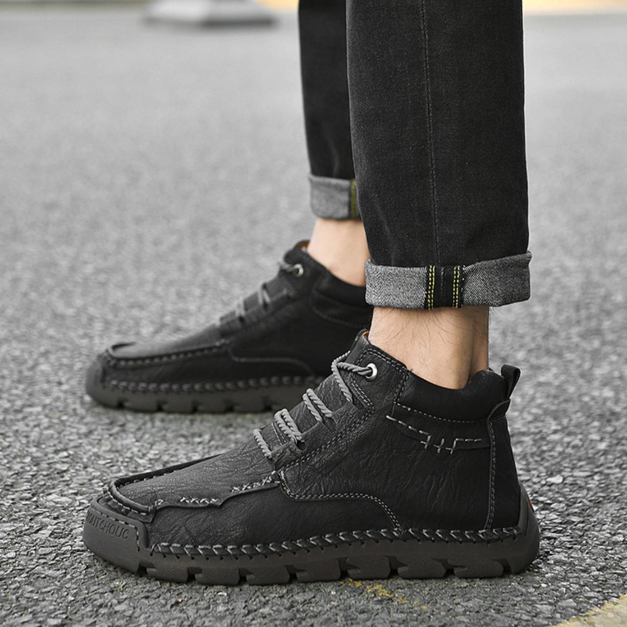 Men’s Leather High-Top Lace-Up Waterproof Boots | Durable Slip-Resistant Work & Casual shoes