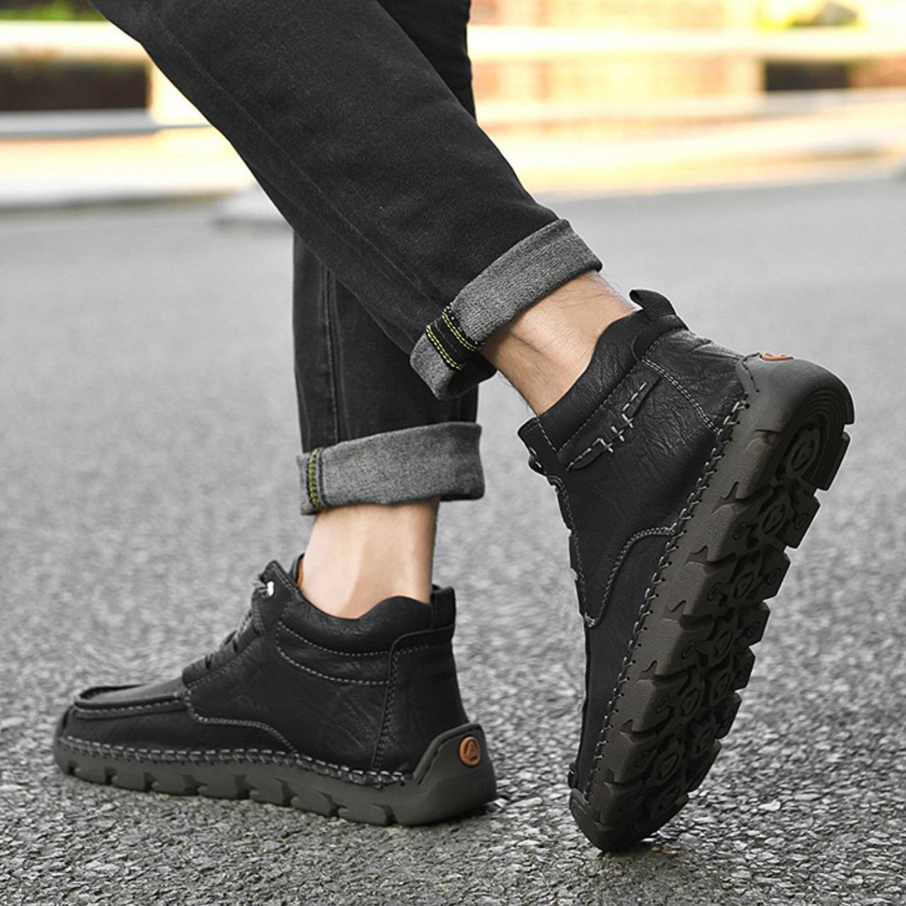 Men’s Leather High-Top Lace-Up Waterproof Boots | Durable Slip-Resistant Work & Casual shoes