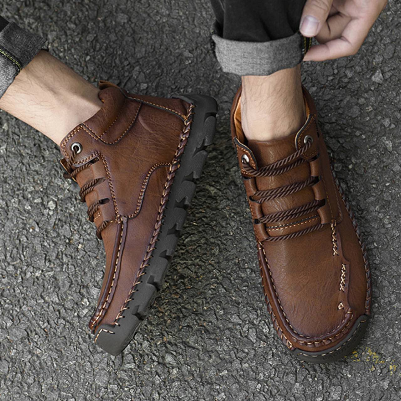 Men’s Leather High-Top Lace-Up Waterproof Boots | Durable Slip-Resistant Work & Casual shoes