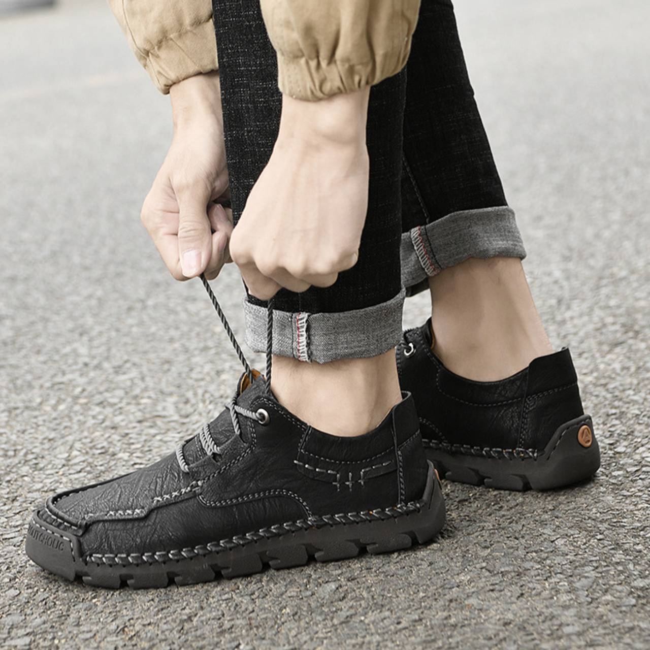 Men’s Leather Low-Top Lace-Up Waterproof shoes | Casual Slip-Resistant Everyday Shoes