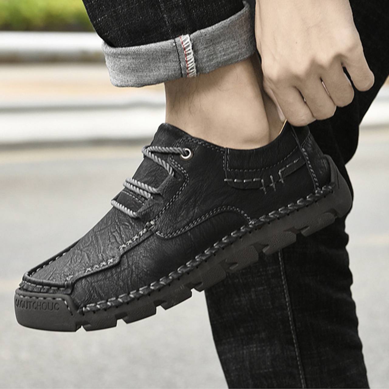 Men’s Leather Low-Top Lace-Up Waterproof shoes | Casual Slip-Resistant Everyday Shoes