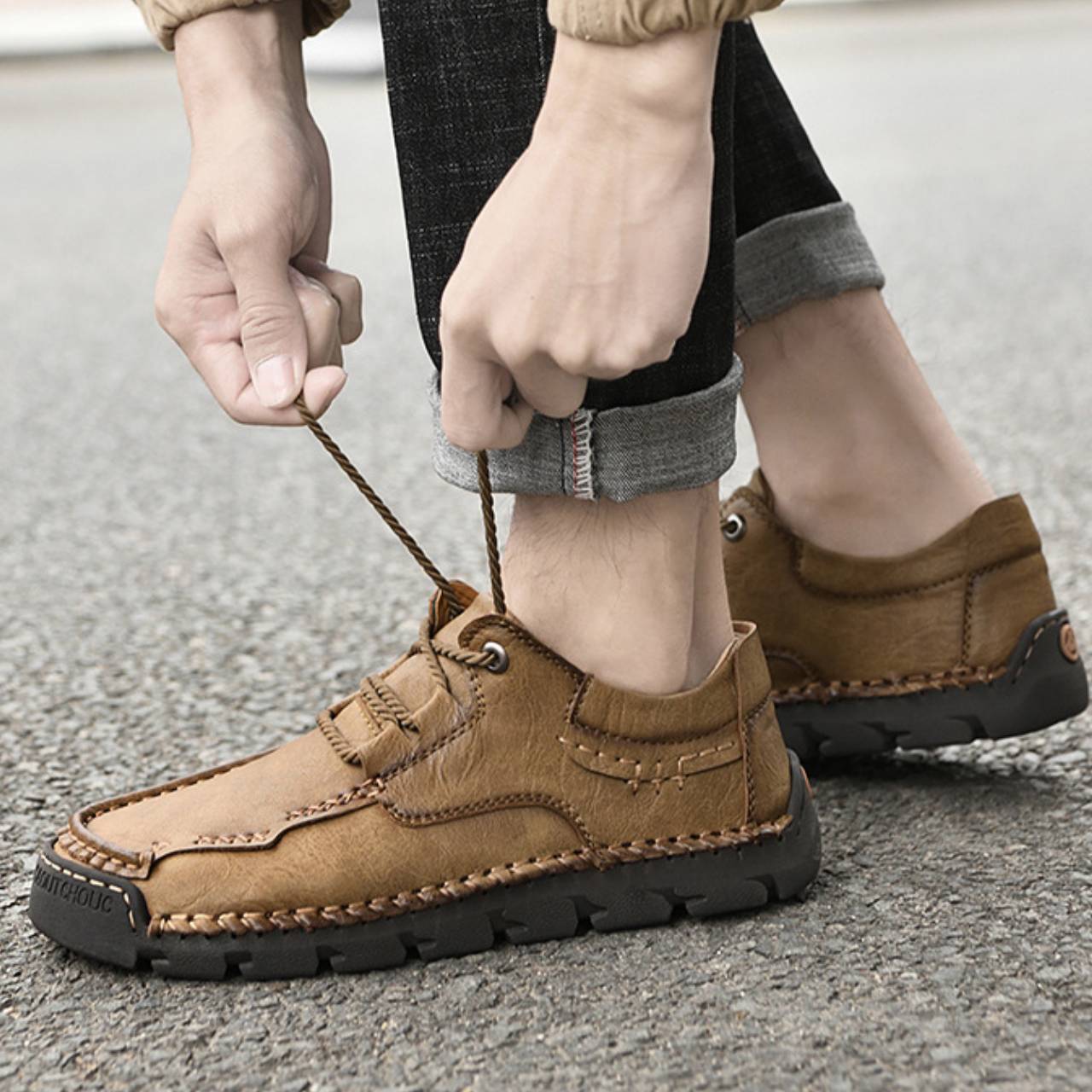 Men’s Leather Low-Top Lace-Up Waterproof shoes | Casual Slip-Resistant Everyday Shoes