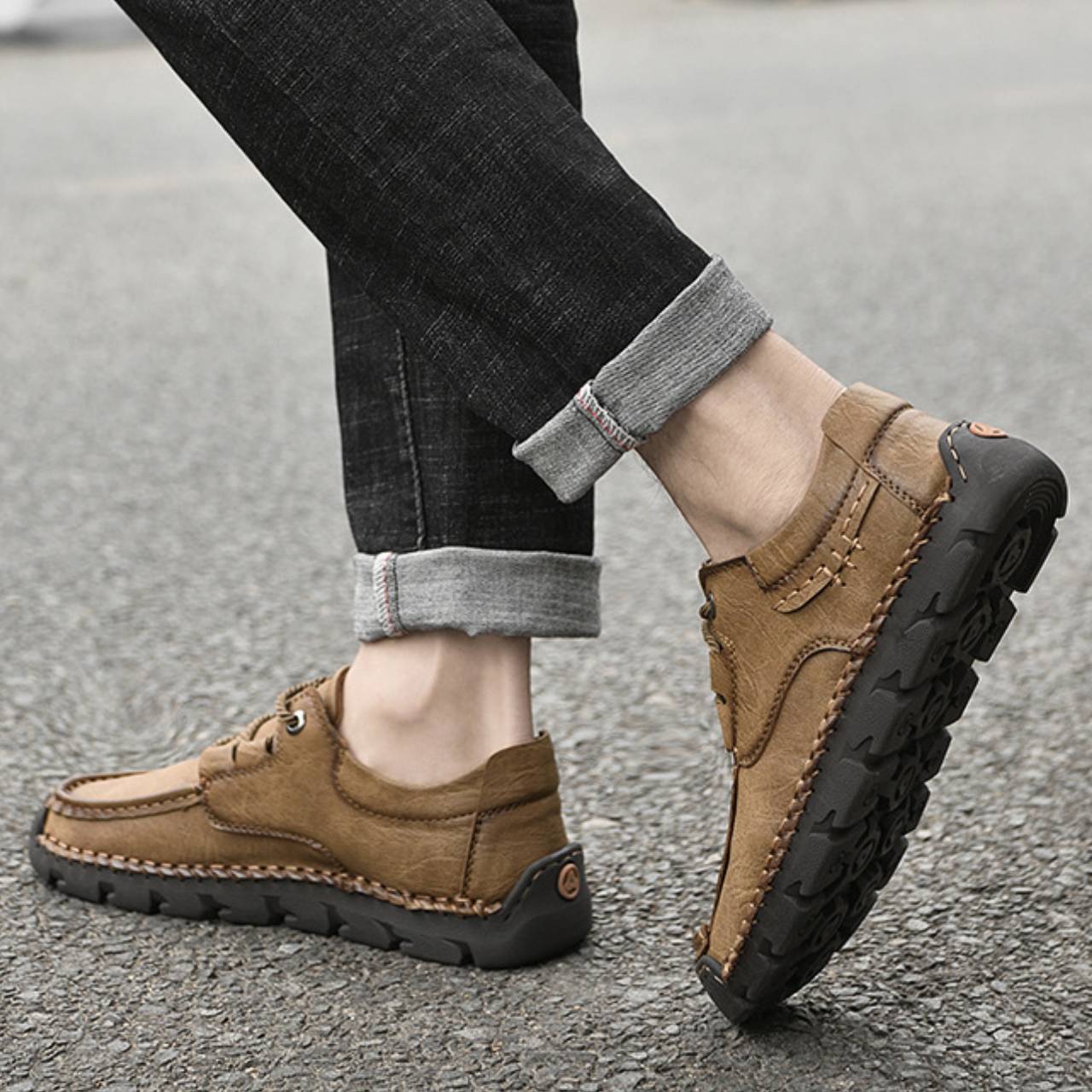 Men’s Leather Low-Top Lace-Up Waterproof shoes | Casual Slip-Resistant Everyday Shoes