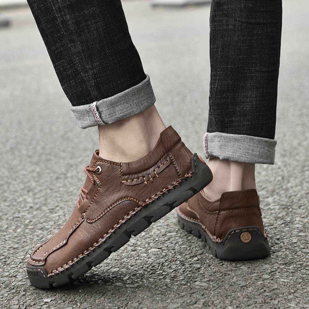 Men’s Leather Low-Top Lace-Up Waterproof shoes | Casual Slip-Resistant Everyday Shoes