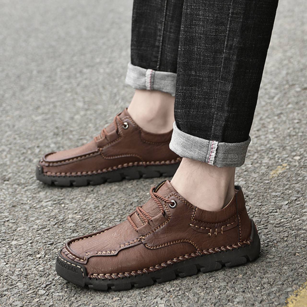 Men’s Leather Low-Top Lace-Up Waterproof shoes | Casual Slip-Resistant Everyday Shoes
