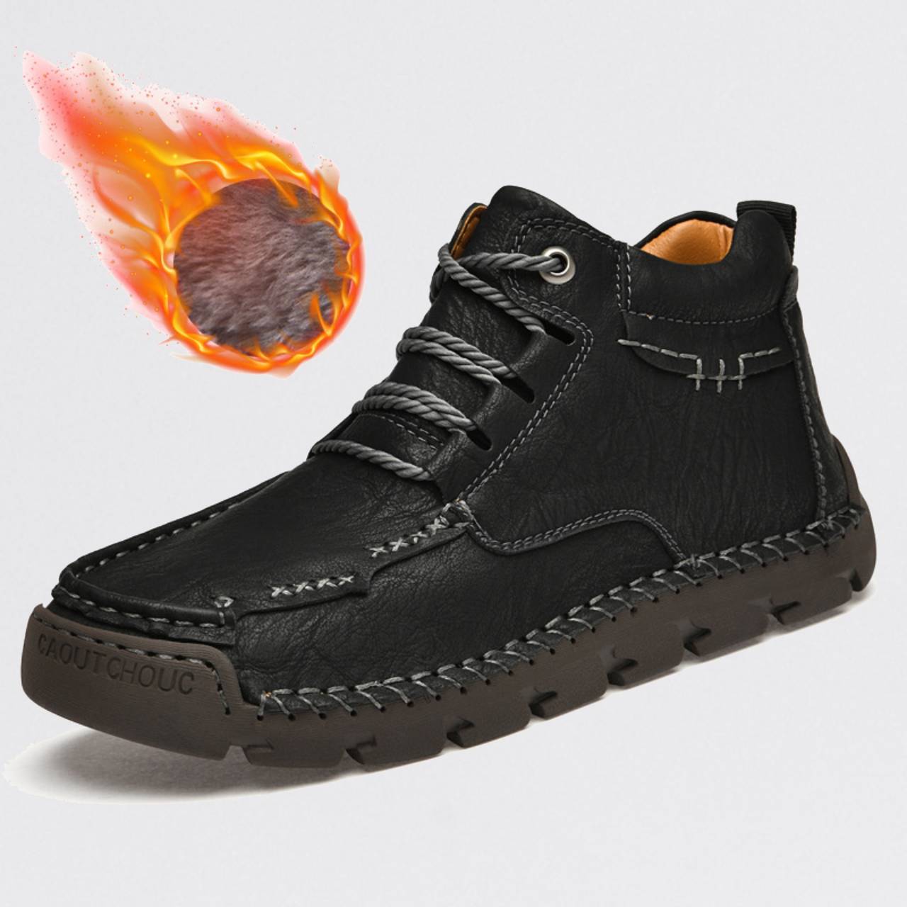 Men’s Fleece-Lined Leather High-Top Boots | Waterproof Warm Winter Lace-Up shoes