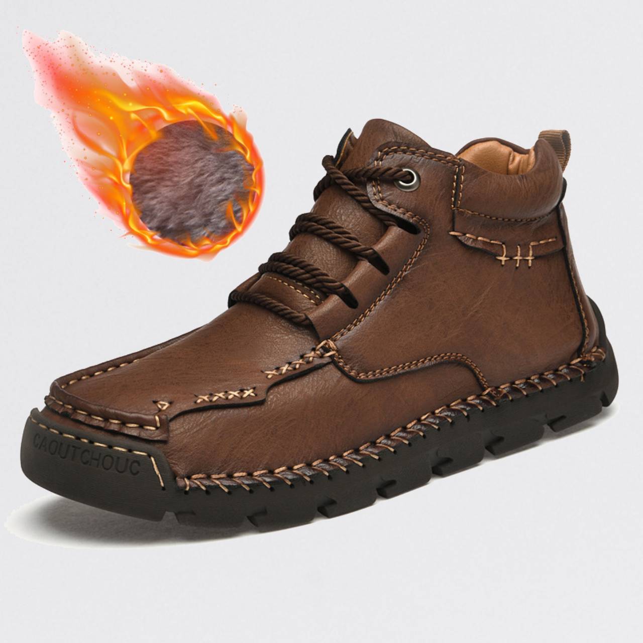 Men’s Fleece-Lined Leather High-Top Boots | Waterproof Warm Winter Lace-Up shoes