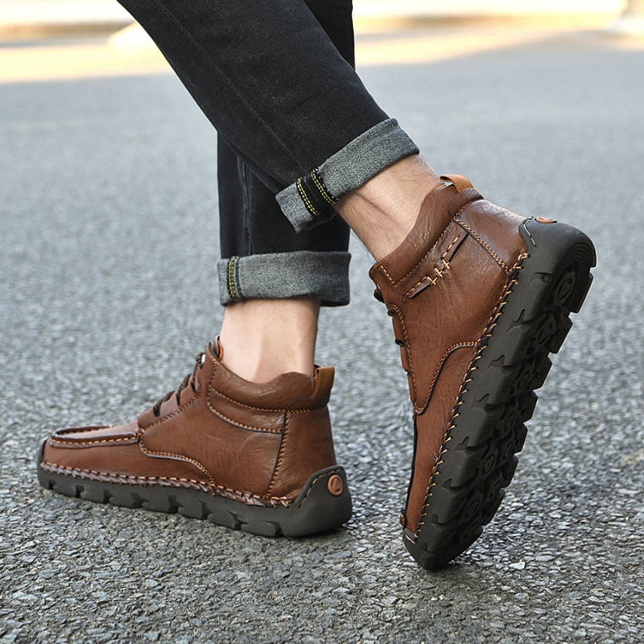 Men’s Leather High-Top Lace-Up Waterproof Boots | Durable Slip-Resistant Work & Casual shoes